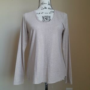 White House Black Market basic top beige gold shimmer long sleeve women'…